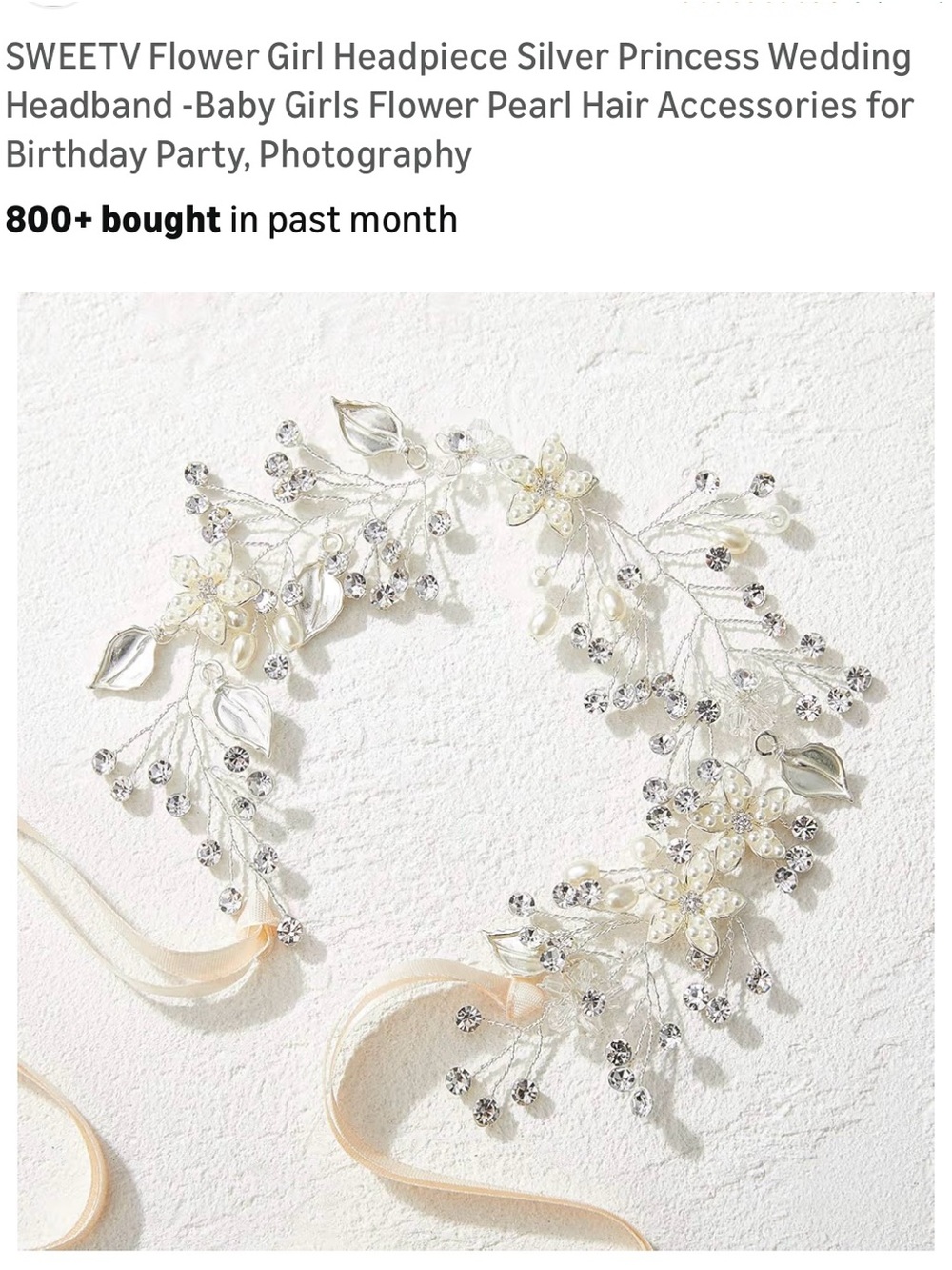 SWEETV Silver Floral Pearl Hair Vine Headpiece in Ivory